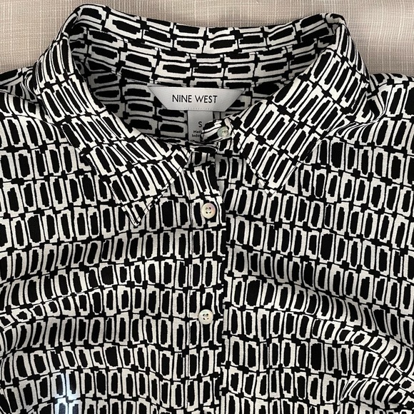 Nine West Vintage Y2K Black And White Academia Button Down Blouse Maximalism - Picture 6 of 10